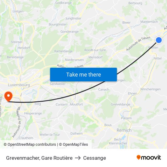 Grevenmacher, Gare Routière to Cessange map