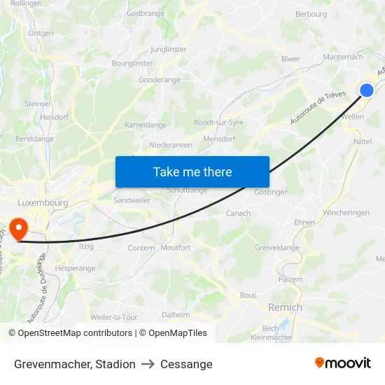 Grevenmacher, Stadion to Cessange map