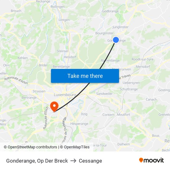 Gonderange, Op Der Breck to Cessange map