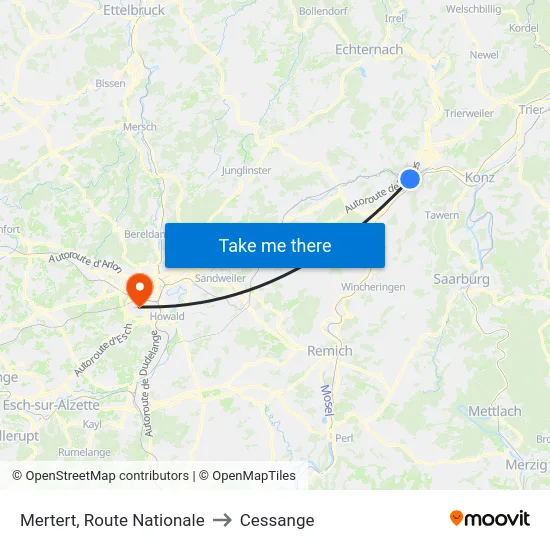 Mertert, Route Nationale to Cessange map