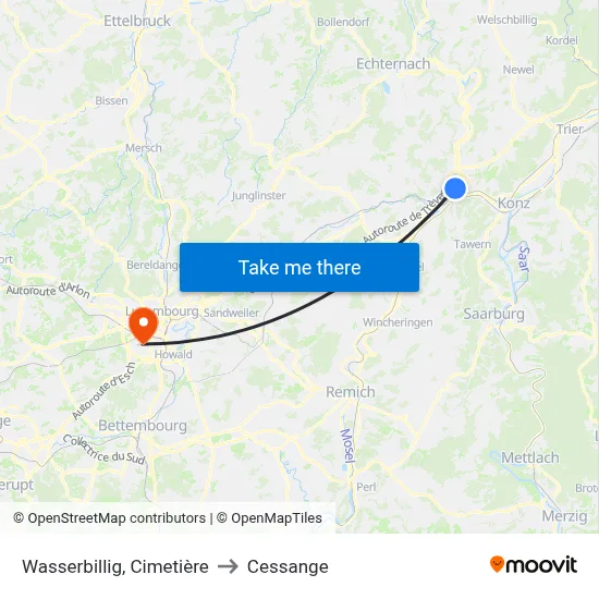 Wasserbillig, Cimetière to Cessange map