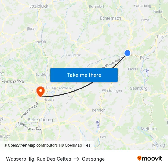 Wasserbillig, Rue Des Celtes to Cessange map