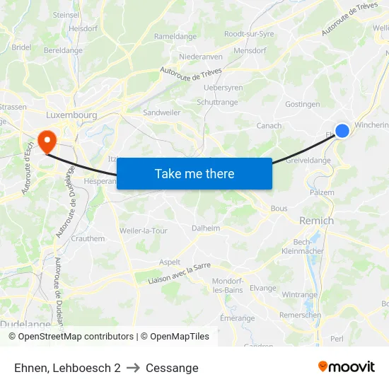 Ehnen, Lehboesch 2 to Cessange map