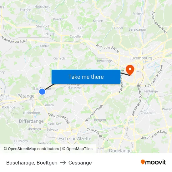 Bascharage, Boeltgen to Cessange map