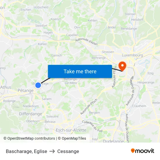 Bascharage, Eglise to Cessange map