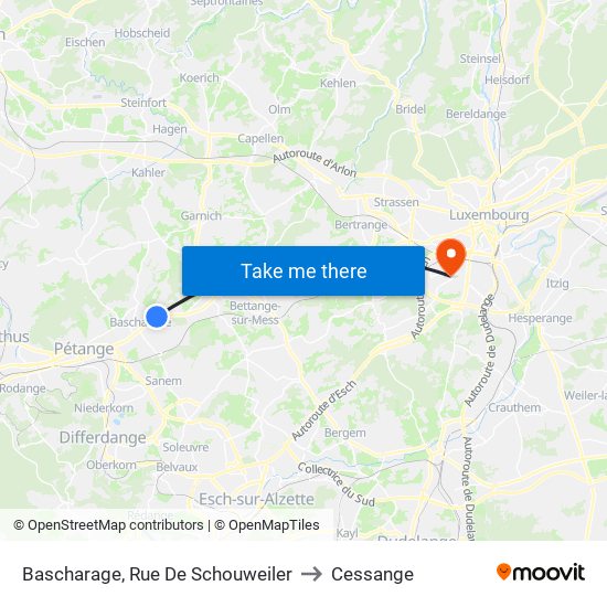 Bascharage, Rue De Schouweiler to Cessange map