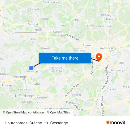 Hautcharage, Crèche to Cessange map