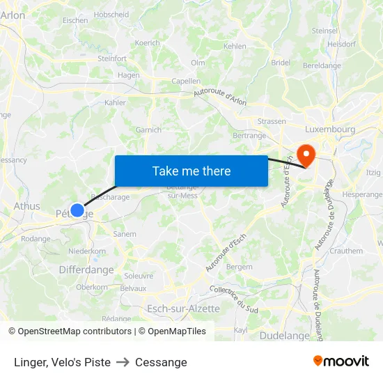 Linger, Velo's Piste to Cessange map