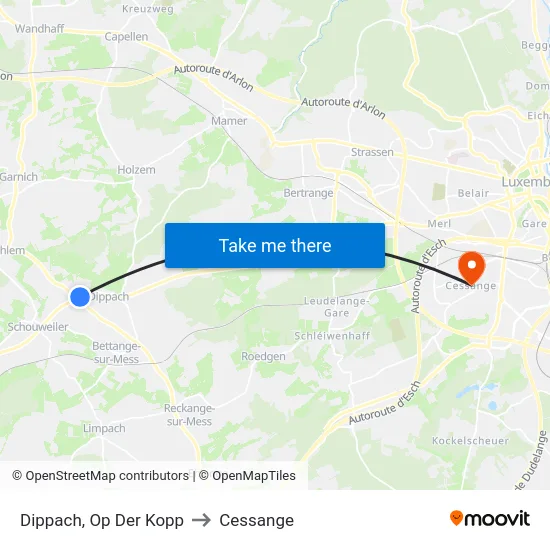 Dippach, Op Der Kopp to Cessange map