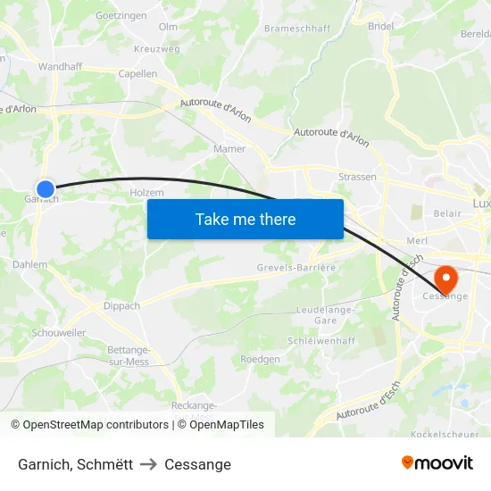 Garnich, Schmëtt to Cessange map