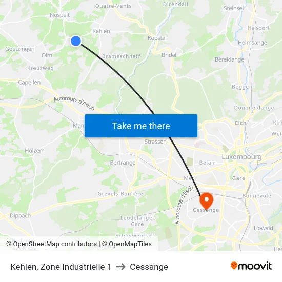 Kehlen, Zone Industrielle 1 to Cessange map