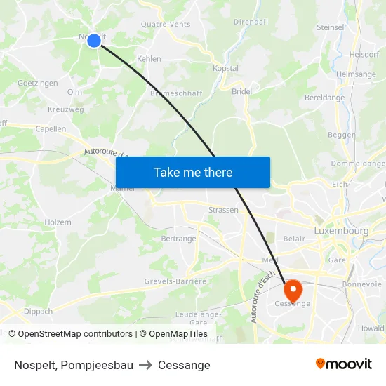 Nospelt, Pompjeesbau to Cessange map