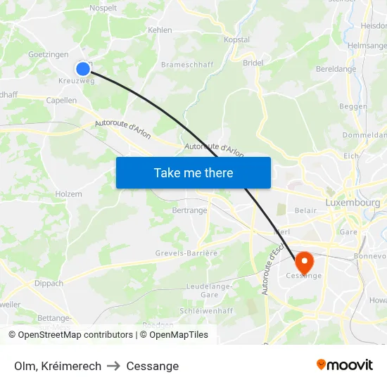 Olm, Kréimerech to Cessange map
