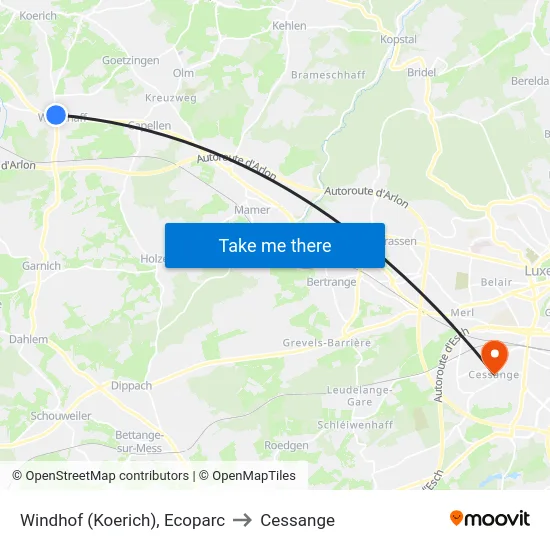 Windhof (Koerich), Ecoparc to Cessange map