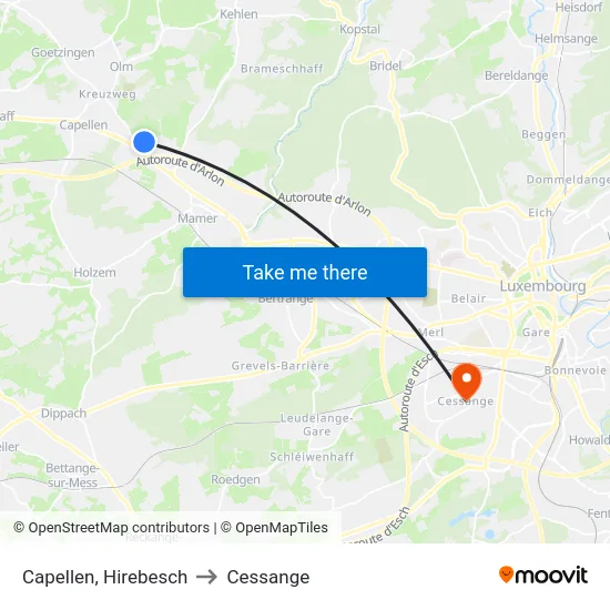 Capellen, Hirebesch to Cessange map