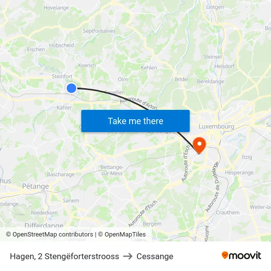 Hagen, 2 Stengëforterstrooss to Cessange map