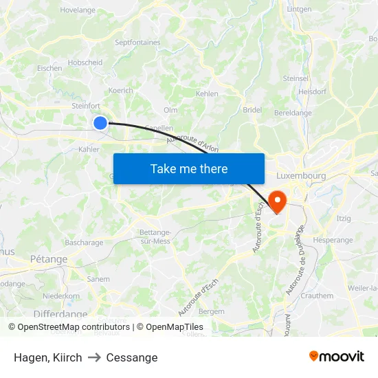 Hagen, Kiirch to Cessange map