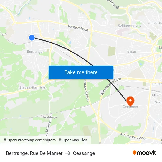 Bertrange, Rue De Mamer to Cessange map