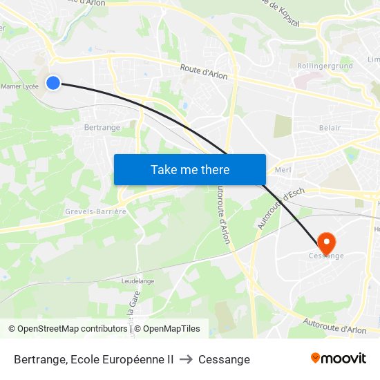 Bertrange, Ecole Européenne II to Cessange map