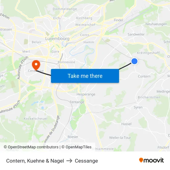 Contern, Kuehne & Nagel to Cessange map