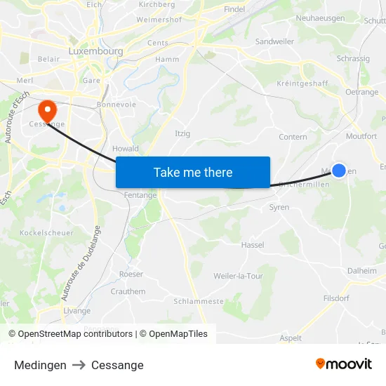 Medingen to Cessange map