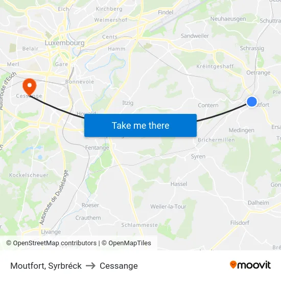 Moutfort, Syrbréck to Cessange map
