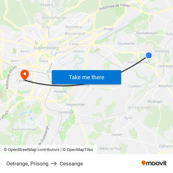 Oetrange, Prisong to Cessange map