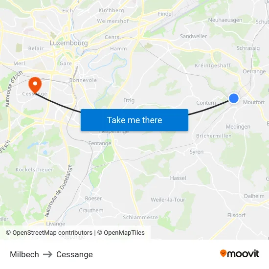 Milbech to Cessange map