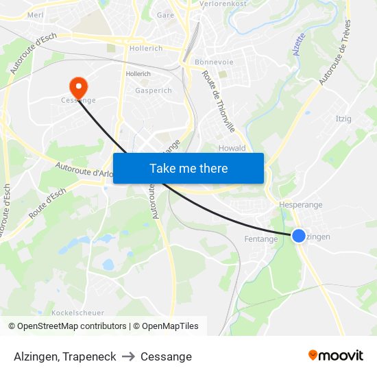 Alzingen, Trapeneck to Cessange map