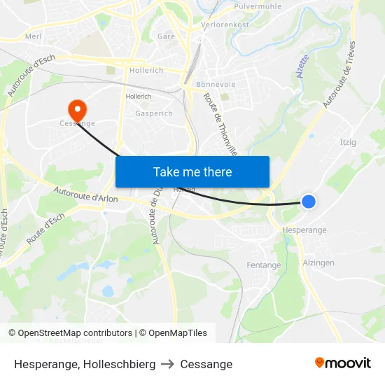 Hesperange, Holleschbierg to Cessange map