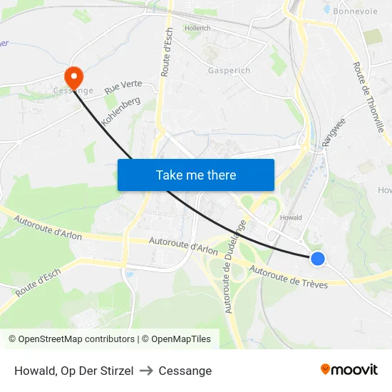 Howald, Op Der Stirzel to Cessange map