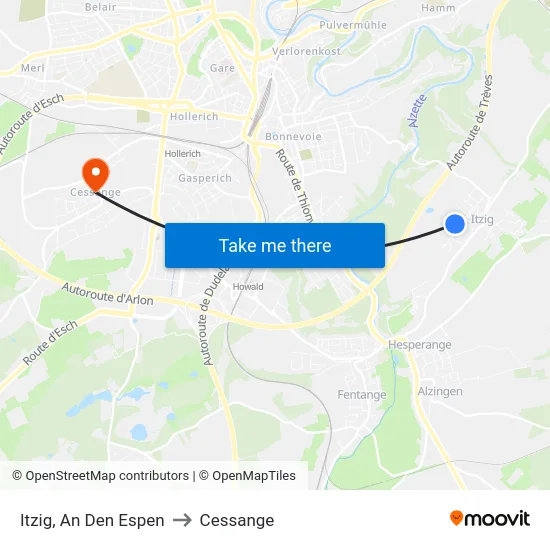 Itzig, An Den Espen to Cessange map
