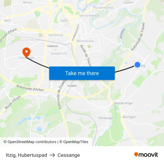 Itzig, Hubertuspad to Cessange map