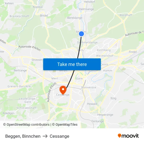 Beggen, Binnchen to Cessange map