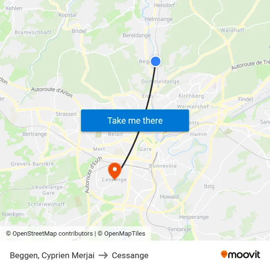 Beggen, Cyprien Merjai to Cessange map