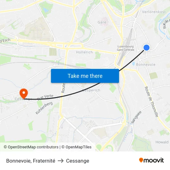 Bonnevoie, Fraternité to Cessange map