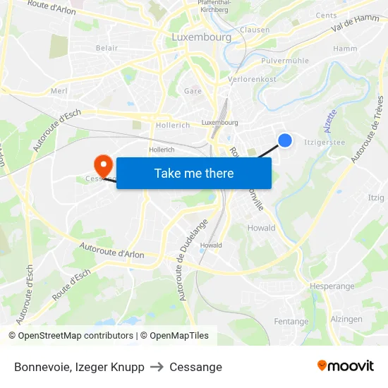 Bonnevoie, Izeger Knupp to Cessange map