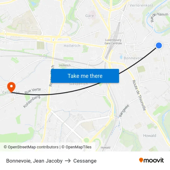 Bonnevoie, Jean Jacoby to Cessange map