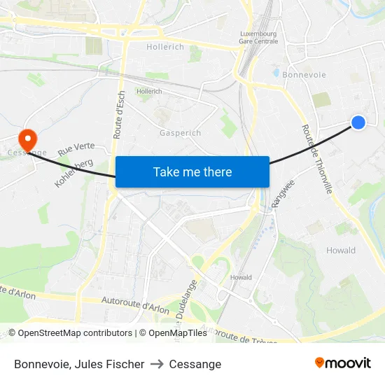 Bonnevoie, Jules Fischer to Cessange map