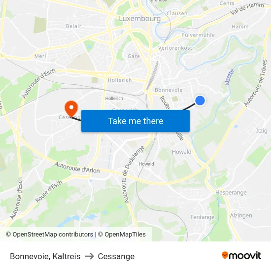 Bonnevoie, Kaltreis to Cessange map