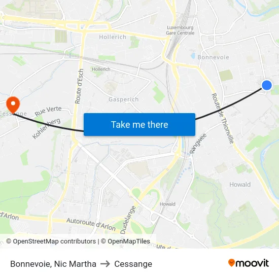 Bonnevoie, Nic Martha to Cessange map