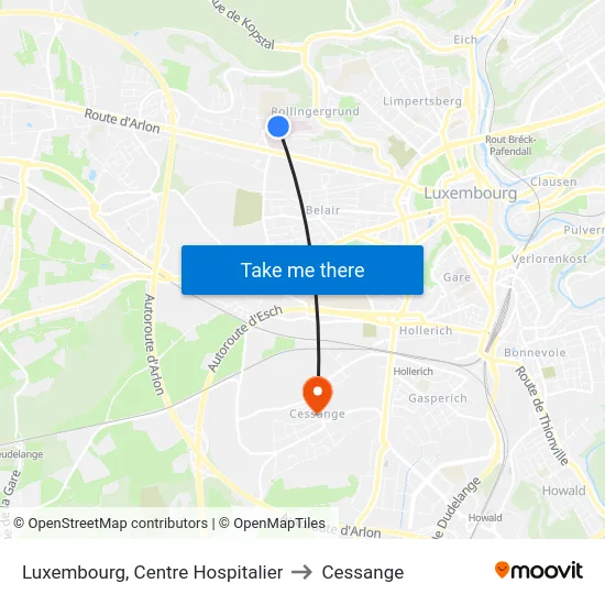 Luxembourg, Centre Hospitalier to Cessange map