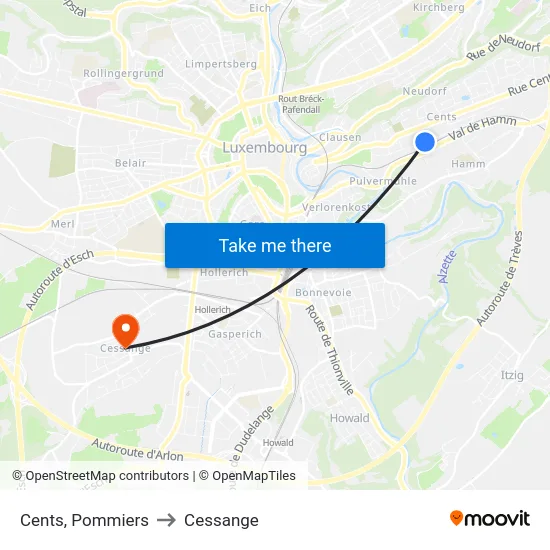Cents, Pommiers to Cessange map