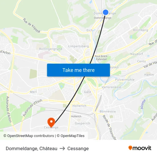 Dommeldange, Château to Cessange map