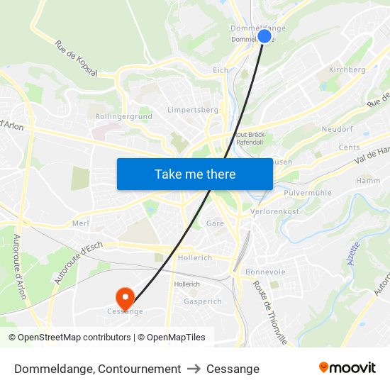 Dommeldange, Contournement to Cessange map