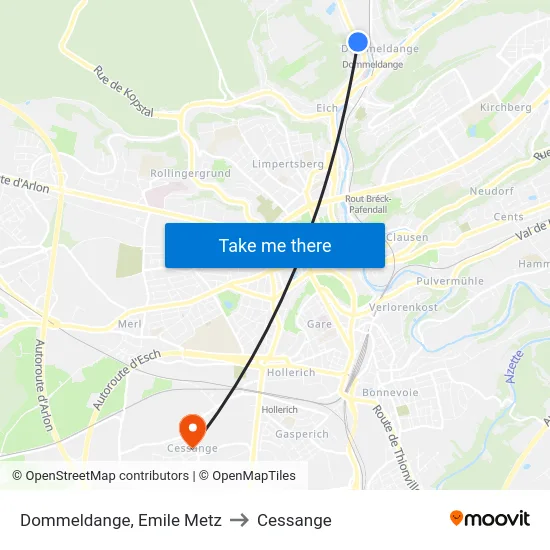 Dommeldange, Emile Metz to Cessange map