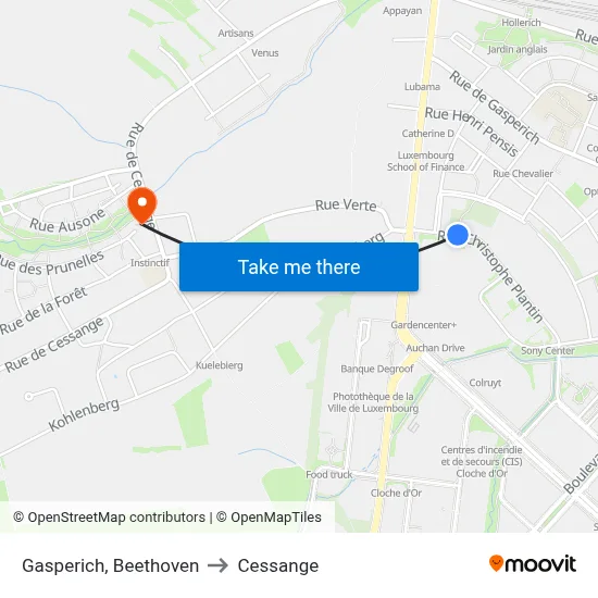 Gasperich, Beethoven to Cessange map