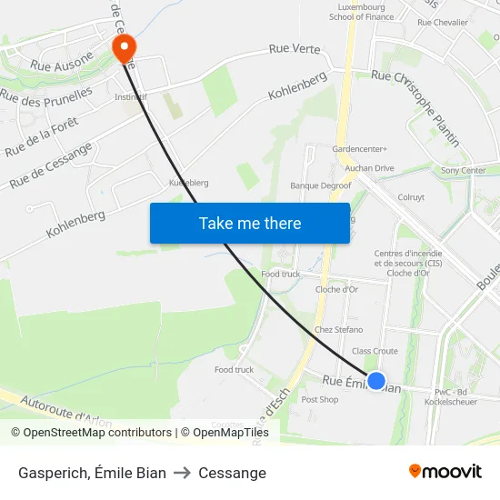 Gasperich, Émile Bian to Cessange map