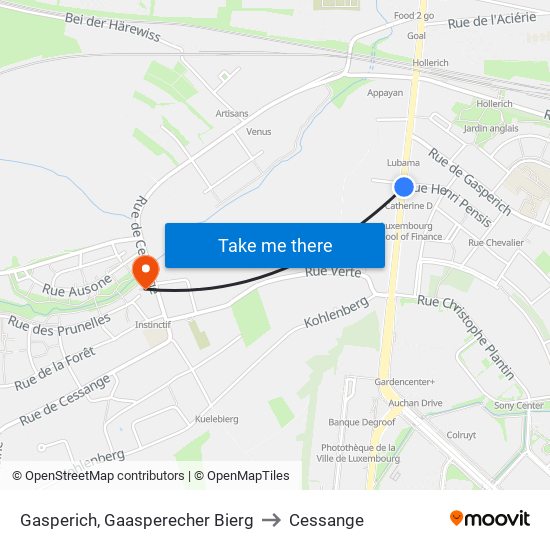 Gasperich, Gaasperecher Bierg to Cessange map