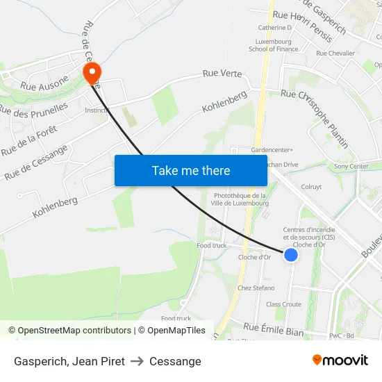 Gasperich, Jean Piret to Cessange map